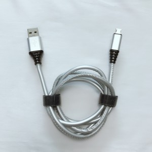 PU-læder Hurtigopladning Rundt USB-kabel til mikro-USB, Type C, iPhone-lynopladning og synkronisering