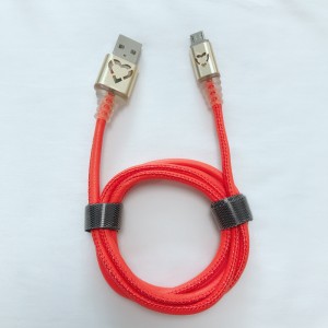 LED PU-læder Hurtigopladning Rundt aluminiumskabinet USB-kabel til mikro USB, Type C, iPhone lynopladning og synkronisering
