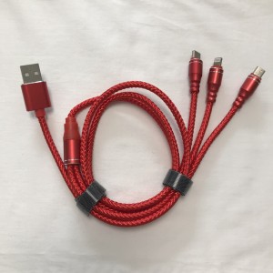 3 IN 1 Flettet kabel Opladning Rundt aluminiumshus USB 2.0 Micro til lyn Type C mikro USB-datakabel