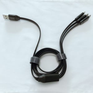 3 IN 1 TPE-kabel Opladning af fladt aluminiumshus USB 2.0 Micro til lyn Type C mikro USB-datakabel
