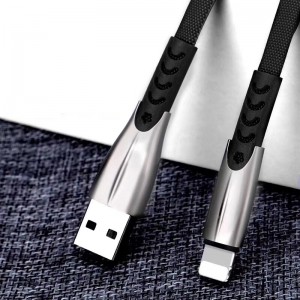 3.8A Flettet hurtigopladning fladt zinklegeringshus Tangle Free Flex-bøjning USB-datakabel til mikro USB, Type C, iPhone lynafladning og synk