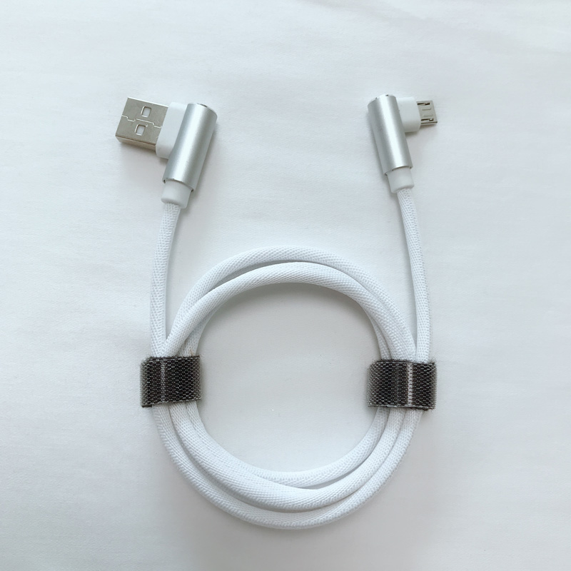 Dobbelt højre vinkel Flettet hurtigopladning Rundt aluminiumshus USB-datakabel til mikro USB, Type C, iPhone lynafladning og synk